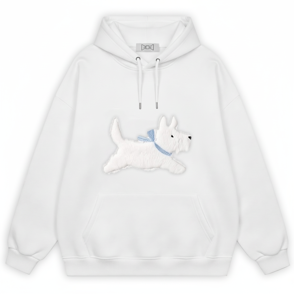 Stretching White Puppy Hoodie H1041
