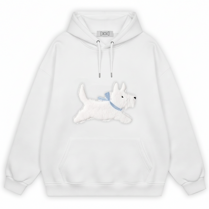 Stretching White Puppy Hoodie H1041