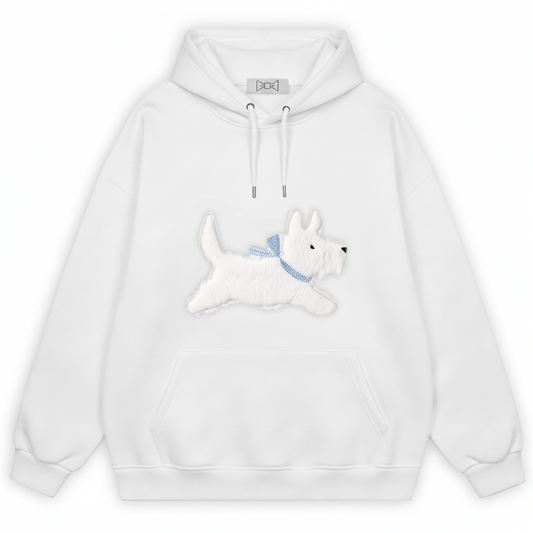 Stretching White Puppy Hoodie H1041