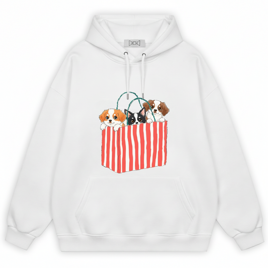 Three Puppies Striped Bag Kawaii Cut Hoodie H1096