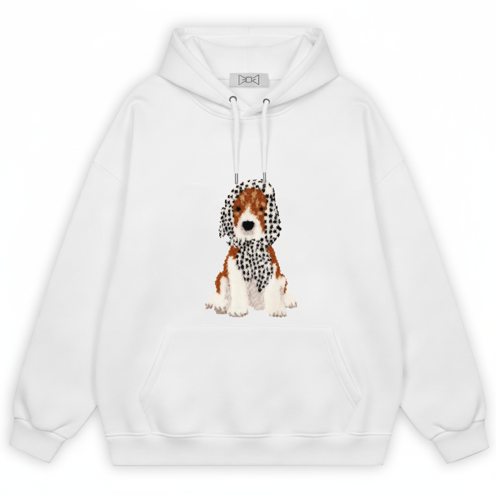 Pixel Art Spaniel Houndstooth Scarf Hoodie H1075