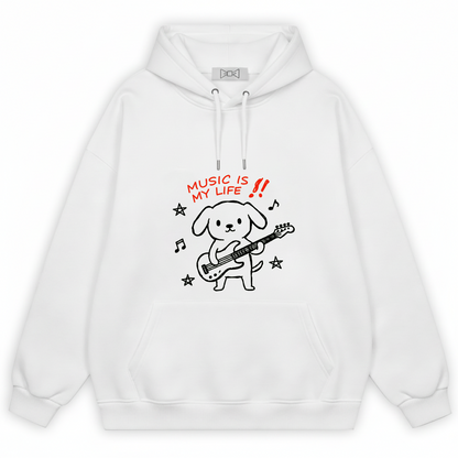 Music Is My Life Guitar Dog Funny Graphic Hoodie H1105