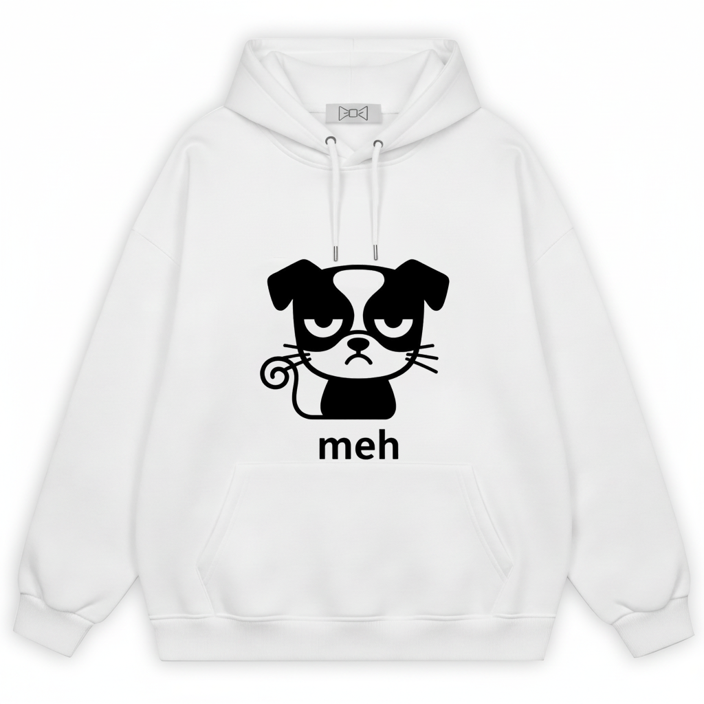 Meh Grumpy Dog Cat Whiskers Funny Hoodie H1079