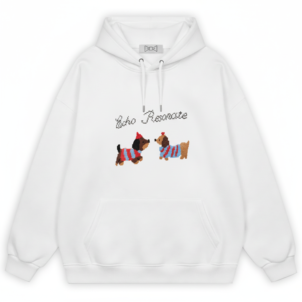 Pixel Art Dog Duo Stripe Sweater Hoodie H1061
