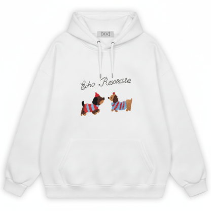 Pixel Art Dog Duo Stripe Sweater Hoodie H1061