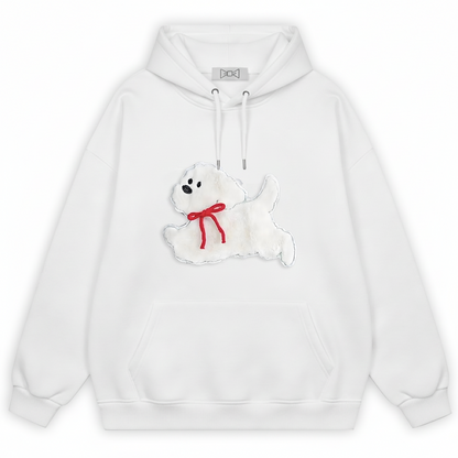 Playful White dog Hoodie H1024