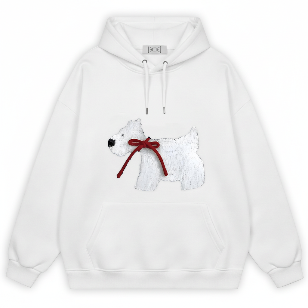 Red Bow Fluffy Westie Hoodie H1049