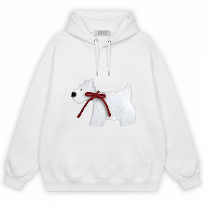 Red Bow Fluffy Westie Hoodie H1049