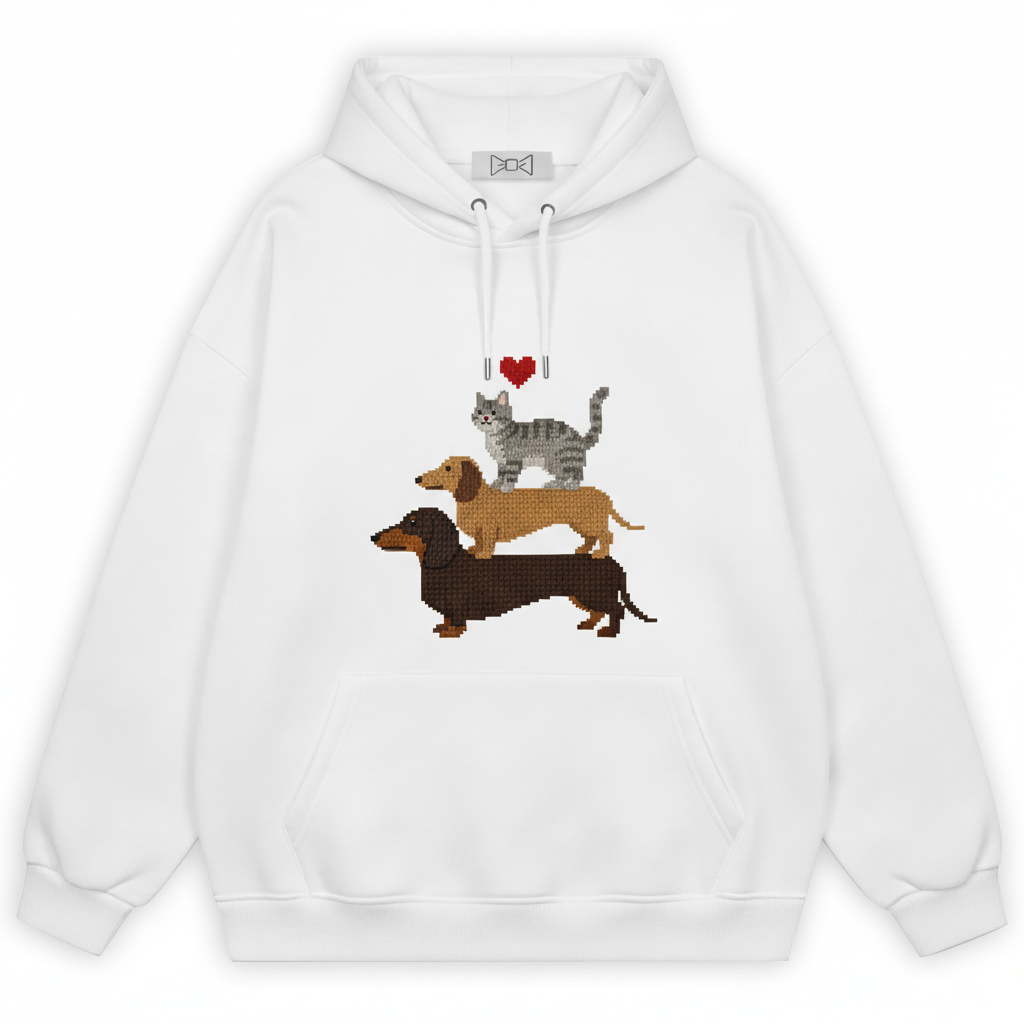 Pixel Art Cat Dachshund Stack Hoodie H1068