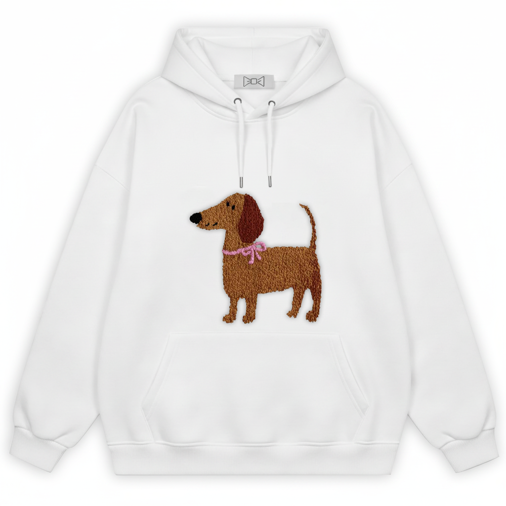 Fluffy Dachshund Pink Bow Hoodie H1065