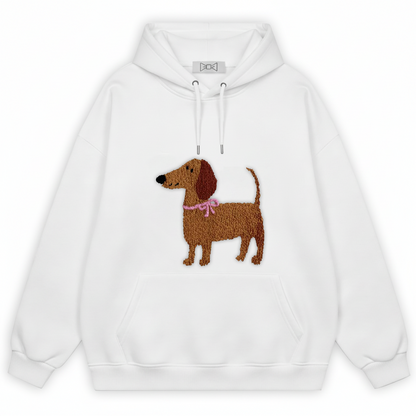 Fluffy Dachshund Pink Bow Hoodie H1065