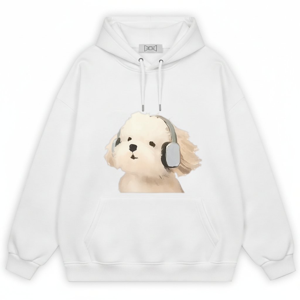 Fluffy Puppy Headphones Cute Graphic Hoodie H1116
