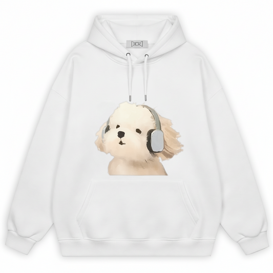 Fluffy Puppy Headphones Cute Graphic Hoodie H1116