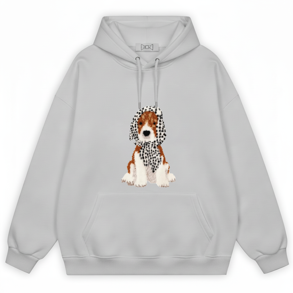 Pixel Art Spaniel Houndstooth Scarf Hoodie H1075