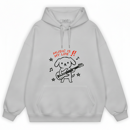 Music Is My Life Guitar Dog Funny Graphic Hoodie H1105