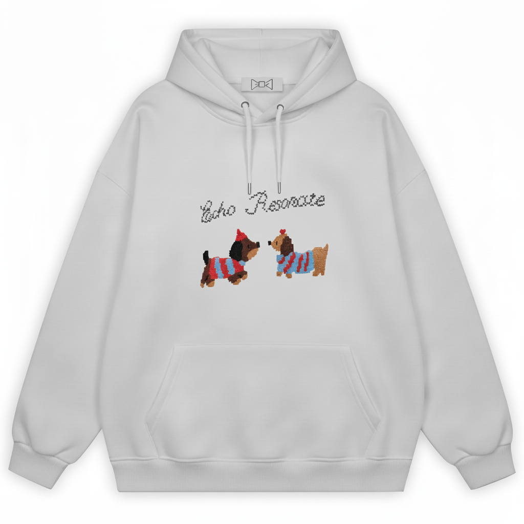Pixel Art Dog Duo Stripe Sweater Hoodie H1061