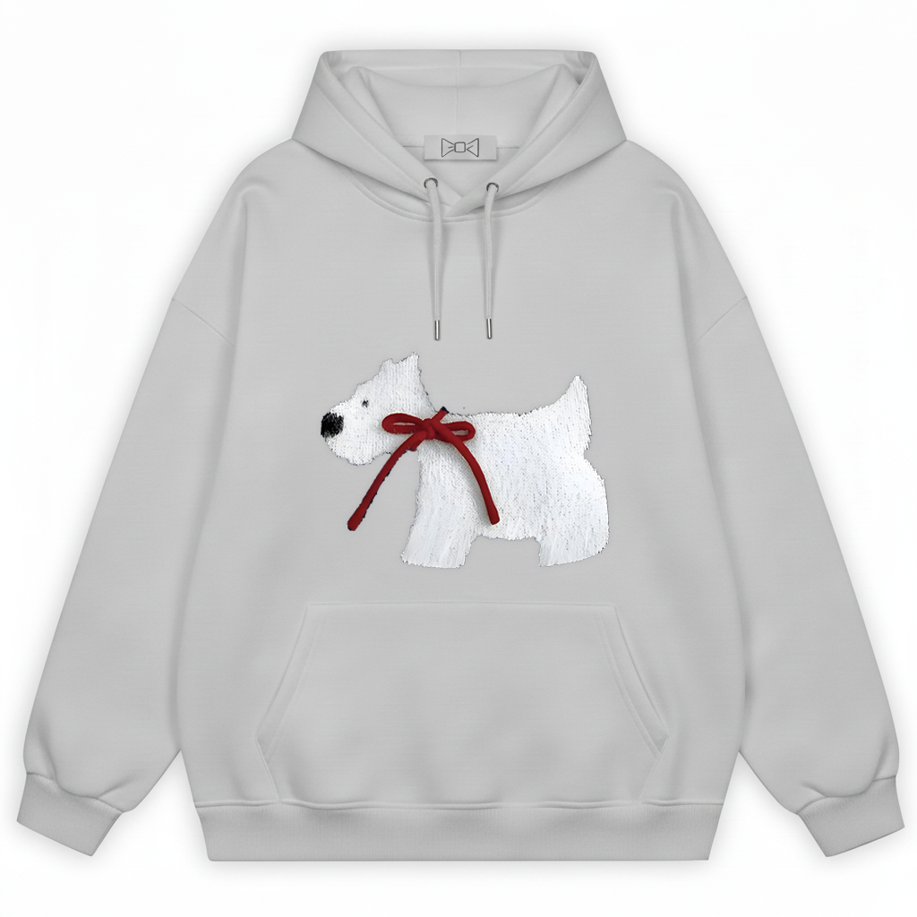 Red Bow Fluffy Westie Hoodie H1049