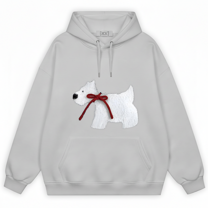 Red Bow Fluffy Westie Hoodie H1049
