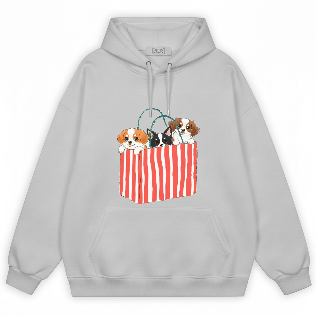 Three Puppies Striped Bag Kawaii Cut Hoodie H1096