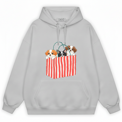 Three Puppies Striped Bag Kawaii Cut Hoodie H1096