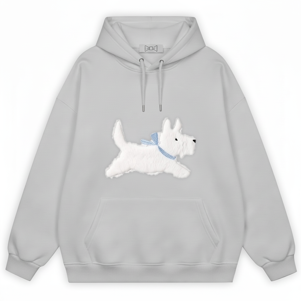 Stretching White Puppy Hoodie H1041