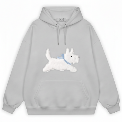 Stretching White Puppy Hoodie H1041