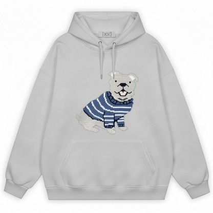 Puppy Blue Striped Shirt Hoodie H1040