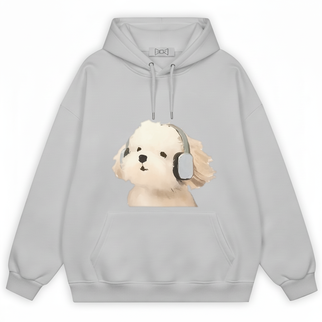 Fluffy Puppy Headphones Cute Graphic Hoodie H1116