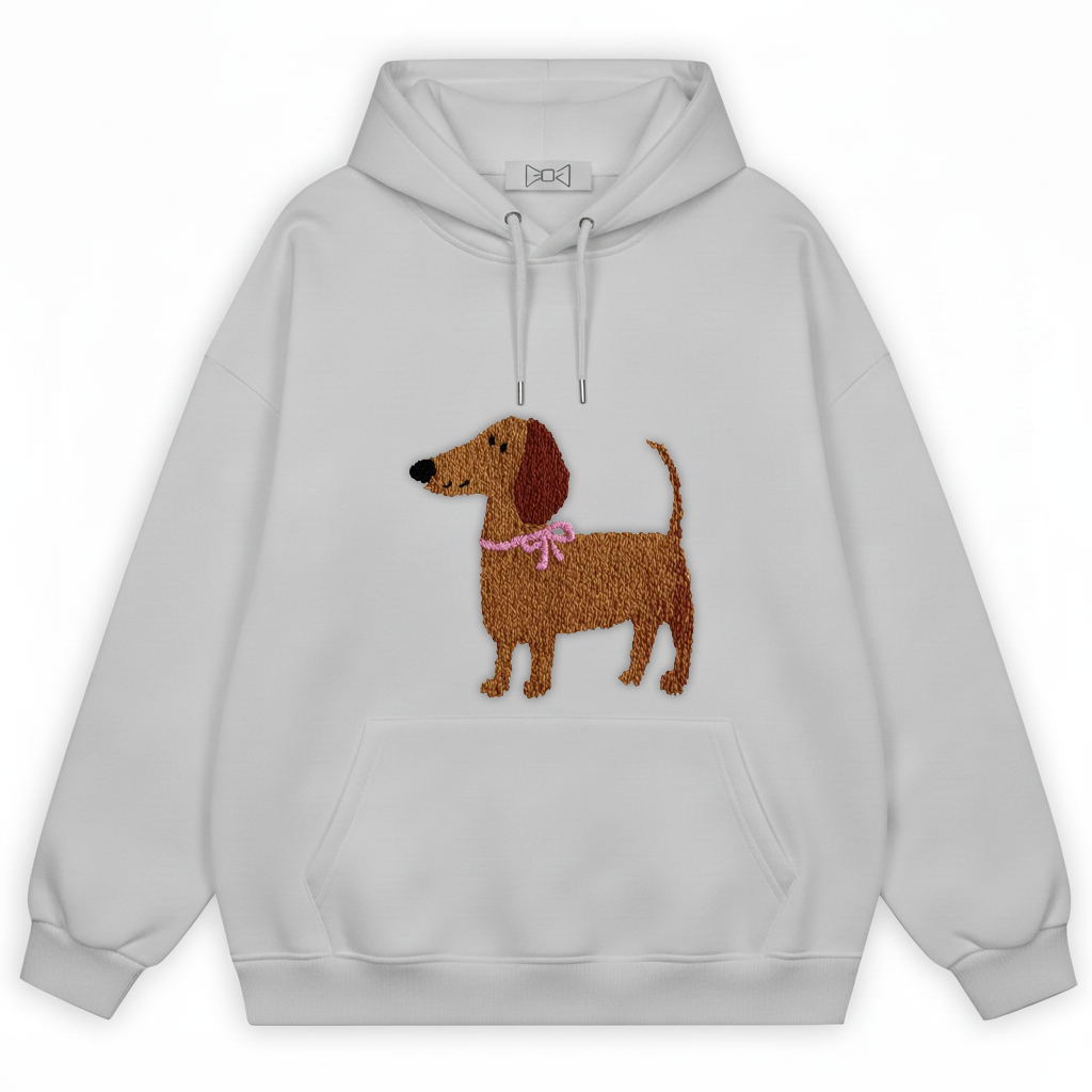 Fluffy Dachshund Pink Bow Hoodie H1065