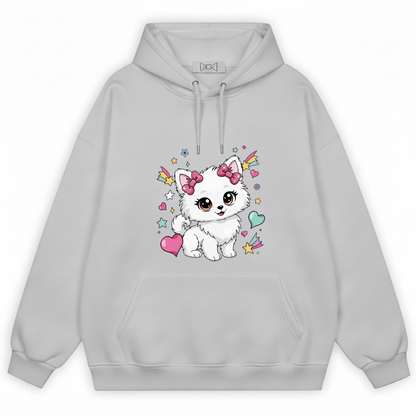 Kawaii Fluffy Puppy Pink Bow Hearts Graphic Hoodie H1087