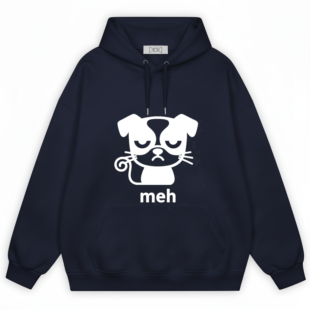 Meh Grumpy Dog Cat Whiskers Funny Hoodie H1079