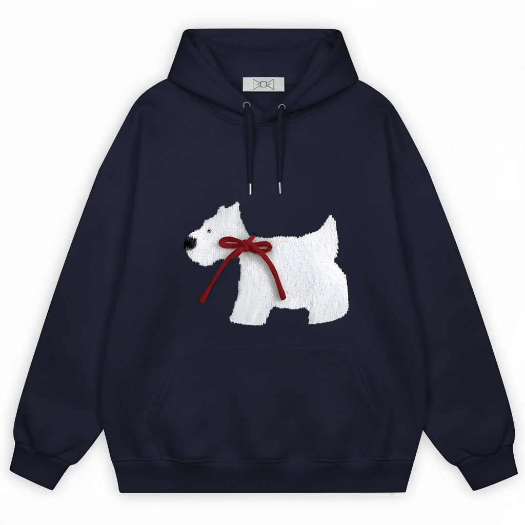 Red Bow Fluffy Westie Hoodie H1049