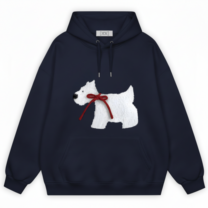 Red Bow Fluffy Westie Hoodie H1049