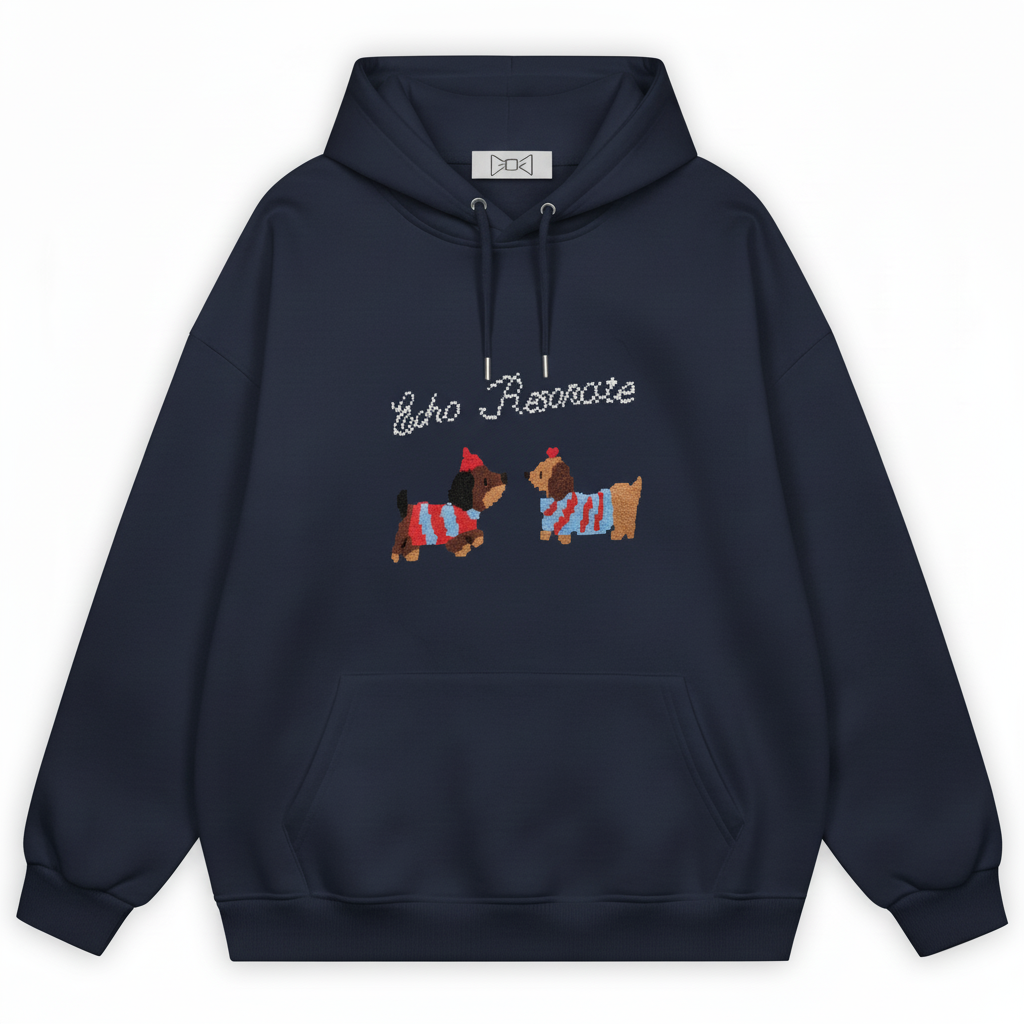 Pixel Art Dog Duo Stripe Sweater Hoodie H1061