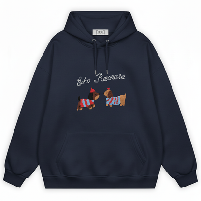 Pixel Art Dog Duo Stripe Sweater Hoodie H1061