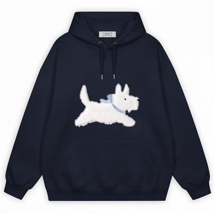 Stretching White Puppy Hoodie H1041
