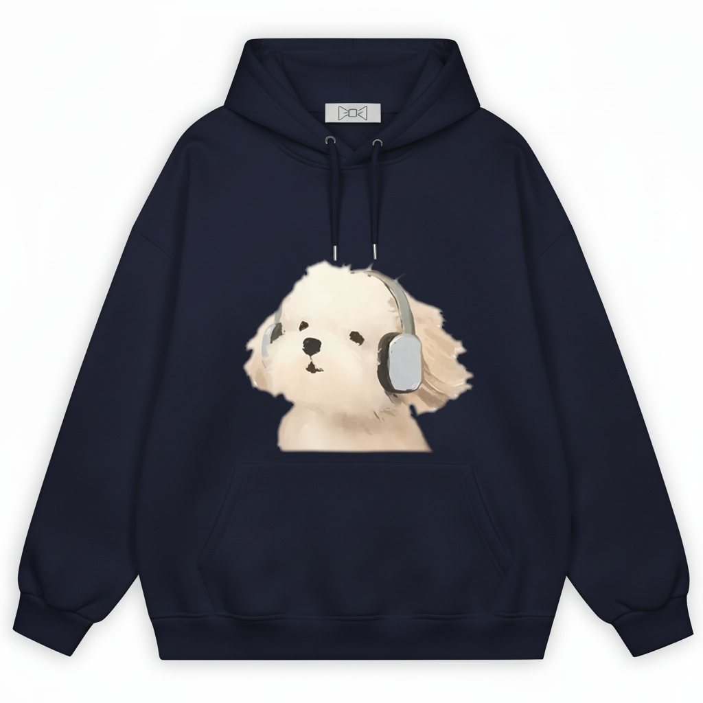 Fluffy Puppy Headphones Cute Graphic Hoodie H1116