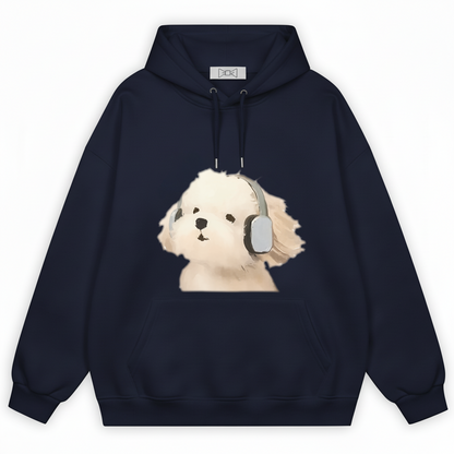 Fluffy Puppy Headphones Cute Graphic Hoodie H1116
