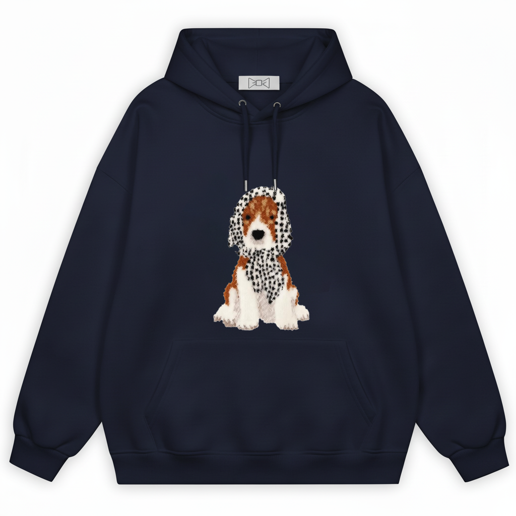 Pixel Art Spaniel Houndstooth Scarf Hoodie H1075