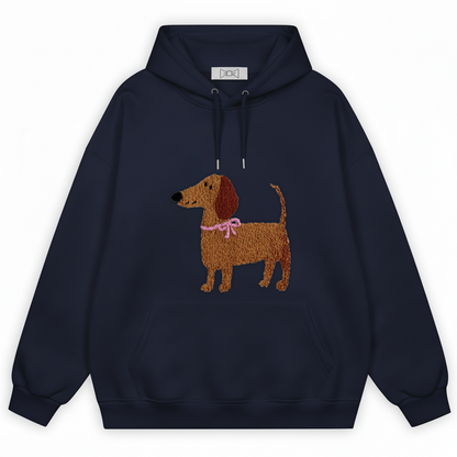 Fluffy Dachshund Pink Bow Hoodie H1065