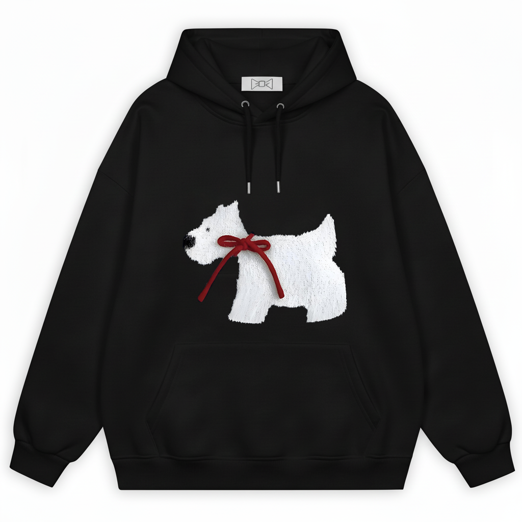Red Bow Fluffy Westie Hoodie H1049