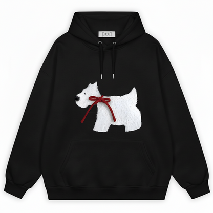 Red Bow Fluffy Westie Hoodie H1049