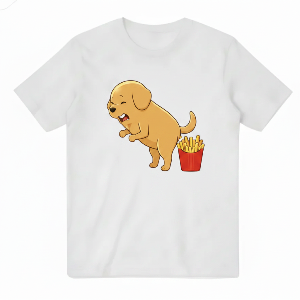 Dog & Fries on Sketch-style T-Shirt