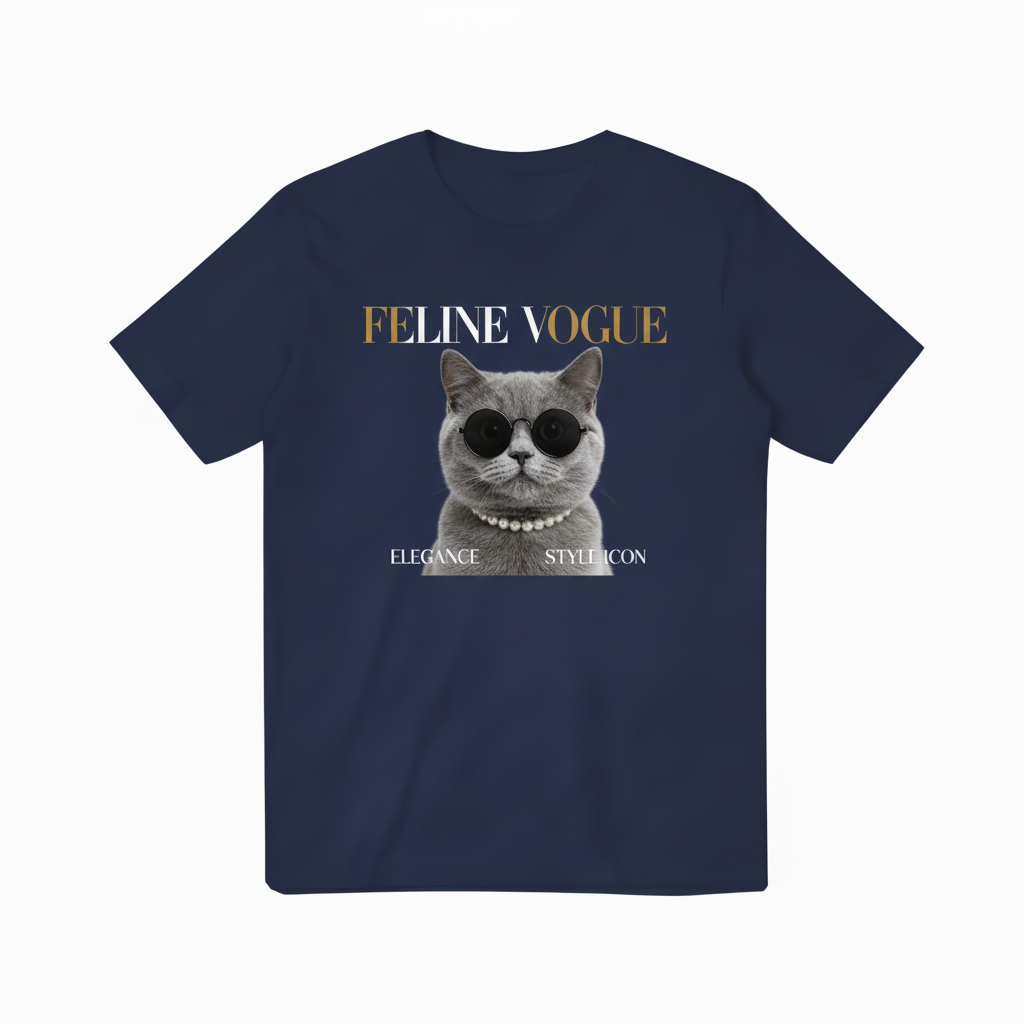 深蓝色FELINE VOGUE T恤