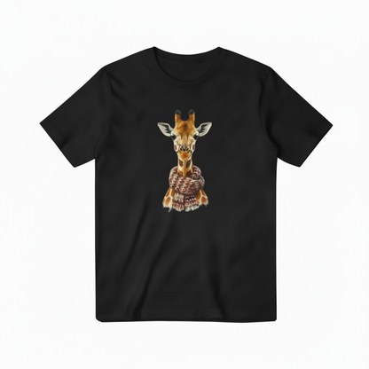 Giraffe with Scarf Black T-shirt