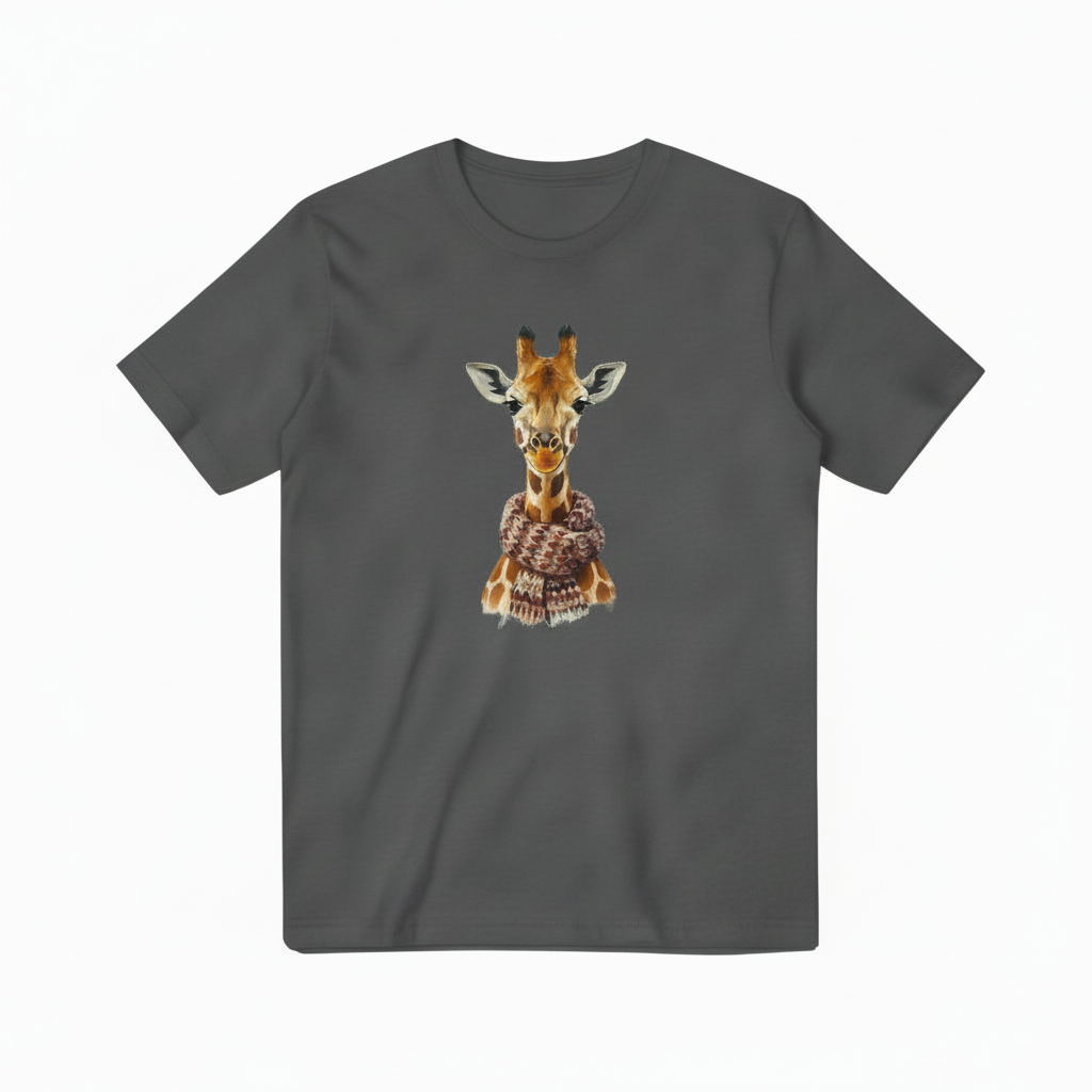 Giraffe with Scarf Dark Gray T-shirt