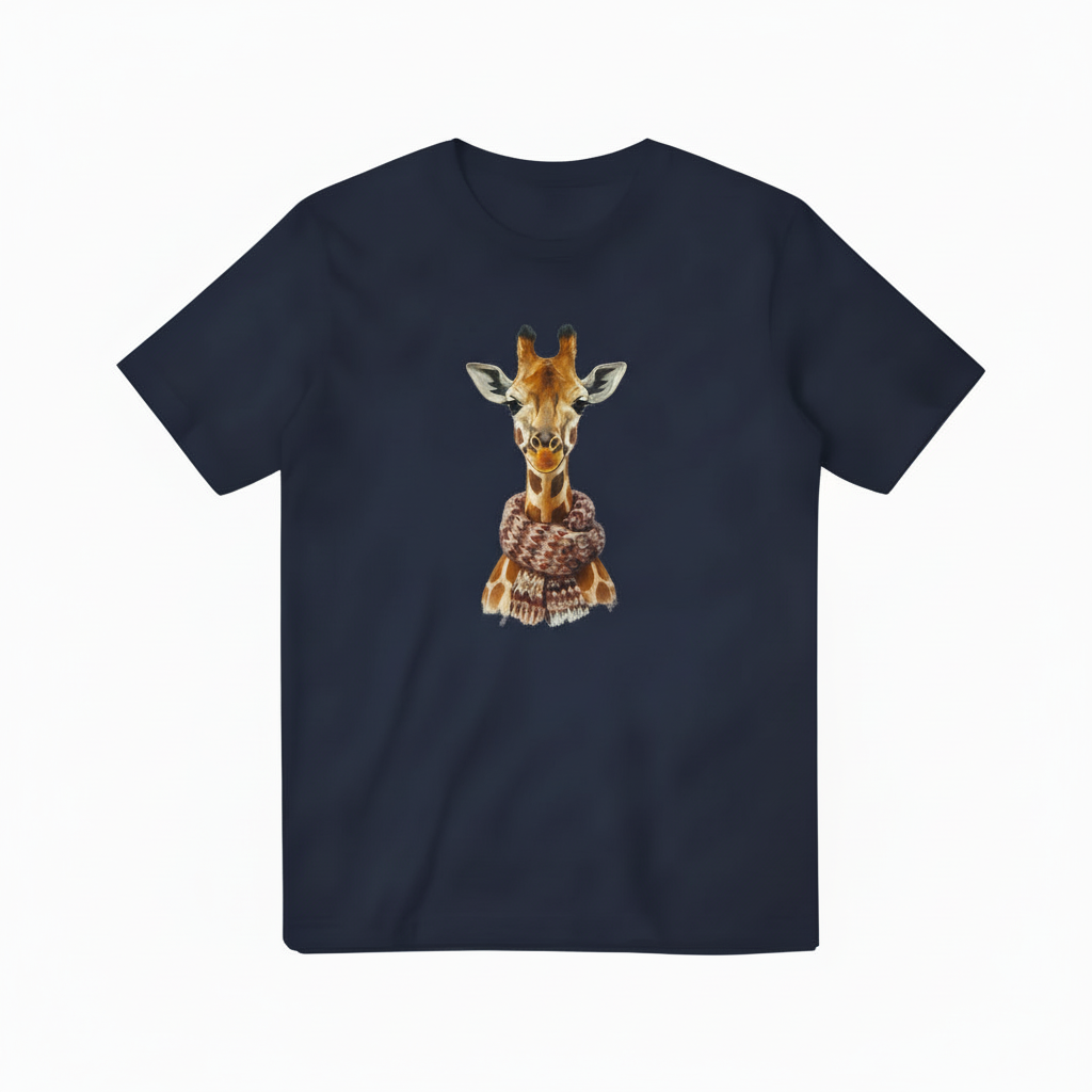 Giraffe with Scarf Navy Blue T-shirt