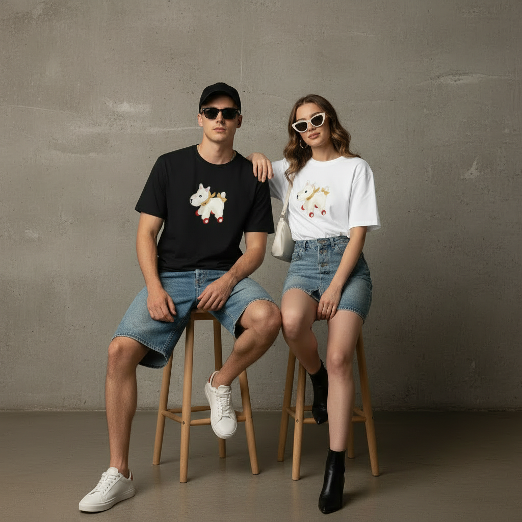 Gray studio sitting on stools