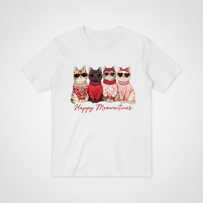 Happy Meowentines四只猫咪T恤-白色版