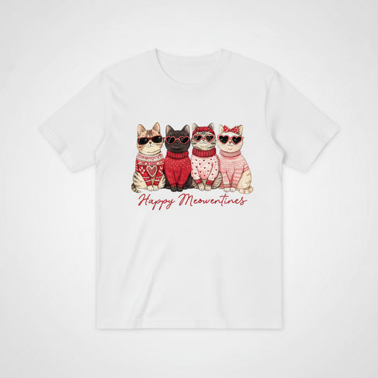 Happy Meowentines四只猫咪T恤-白色版